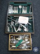A 20th century oak canteen containing Sheffield Valiant stainless steel cutlery together with a