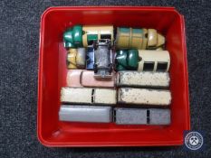 A box of eleven mid 20th century Dinky Toys die cast vehicles - buses, Bedford lorries,