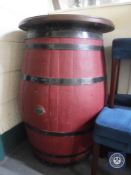 An oak coopered barrel bar table