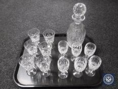 A tray containing Waterford crystal decanter together with six matching Waterford crystal sherry