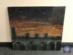 Donald James White : Byker Bridge, oil on board, 93 cm x 82 cm.