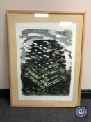 Donald James White : Bauer II, monotype, vac, watercolour, 56 cm x 77 cm, framed.