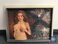 Donald James White : Elephants Graveyard, mixed media, 63 cm x 46 cm, framed.