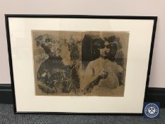 Donald James White : Elephant's graveyard, watercolour with print, 43 cm x 30 cm, framed.