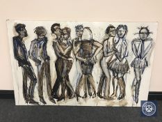 Donald James White : Untitled figures dancing, watercolour on board, 151 cm x 94 cm.