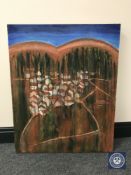 Donald James White : Untitled valley landscape, oil on canvas, 61 cm x 76 cm.