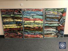 Donald James White : Stockpile, oil on board, 81 cm x 123 cm, triptych, framed.