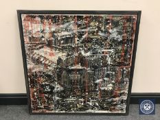 Donald James White : Snowdrop (Hebden Bridge), oil on canvas with paper, 77 cm x 77 cm, framed.