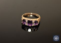 A 9ct gold amethyst and diamond ring,