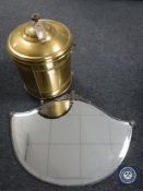 An early 20th century brass lidded coal bucket and a chrome framed Art Deco mirror