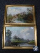 Two early 20th century gilt framed oils on board by J Sharkey