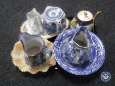 A tray of Victorian and later china, Gibson & Sons gilded teapot on stand,