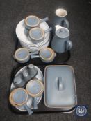 Two trays of twenty-seven pieces of Denby dinner ware