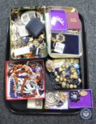 A tray of a quantity of costume jewellery
