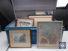 An early 20th century tin trunk containing pictures,