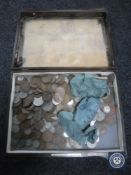 An oak canteen of pre decimal British coins including Georgian pennies