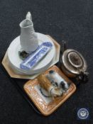 A tray of Victorian lustre wall plaque 