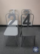 Two sets of four metal French style cafe chairs,