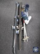 A set of Atomic skis together with a set of Castle skis,