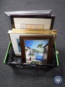 A box containing oils on board, country scene, rural scenes,