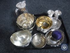 A tray of assorted 20th century plated wares