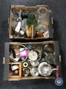 Two boxes containing 20th century plated wares, glass ware, glass storage jar,