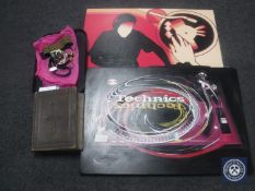 A leather-bound Self-Interpreting Bible by The Reverend John Brown, vintage embroidered sash,