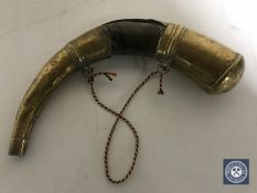 A 20th century brass and horn shot flask