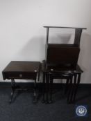 A nest of three inlaid mahogany tables together with an inlaid mahogany sofa table and a mahogany