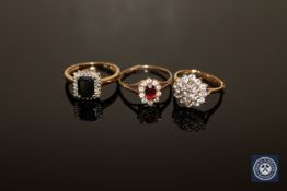 Three 9ct gold dress rings