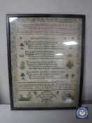 A framed Victorian sampler by Emma Osmond,