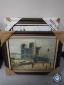Seven contemporary framed oils on canvas - Parisian street scenes etc