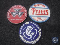 Three cast metal plaques, Massey Ferguson,