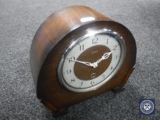 An Enfield oak cased mantel clock