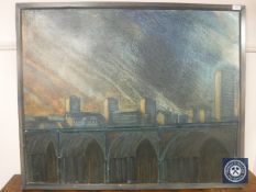 Donald James White : Via Byker Bridge, oil on canvas with collage, signed verso and dated '01,