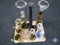 A tray of brass pestle and mortars,