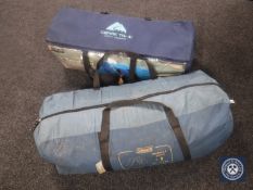 A five-man tent together with a three-pole tunnel tent