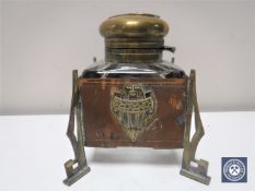 A late nineteenth century copper and brass mounted secessionist style inkwell
