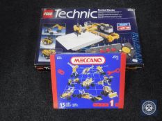 A Technic Lego control centre together with a Meccano No.