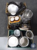 Three boxes of kitchen equipment, stainless steel,