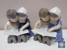Two Bing & Grondahl figures of children reading, height 9.