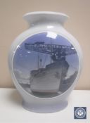 A Royal Copenhagen vase depicting a ship,