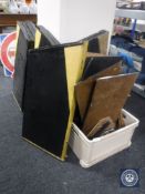 A quantity of wooden folding boards / stands.