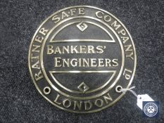 A brass safe plaque 'Ratner Safe Company Ltd,