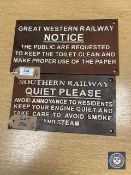 Two metal railway signs : 