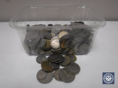 A box containing a quantity of coins, half crowns,