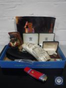 A battle of Waterloo pocket knife, Duke of Wellington cuff links, Royal Mint bronzed coins,