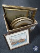 A box of gilt framed needlework panel,