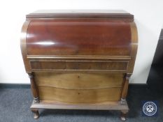 A continental mahogany barrel fronted bureau (locked)