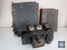 A vintage metal telephone with Bakelite hand set together with a nineteenth century family bible